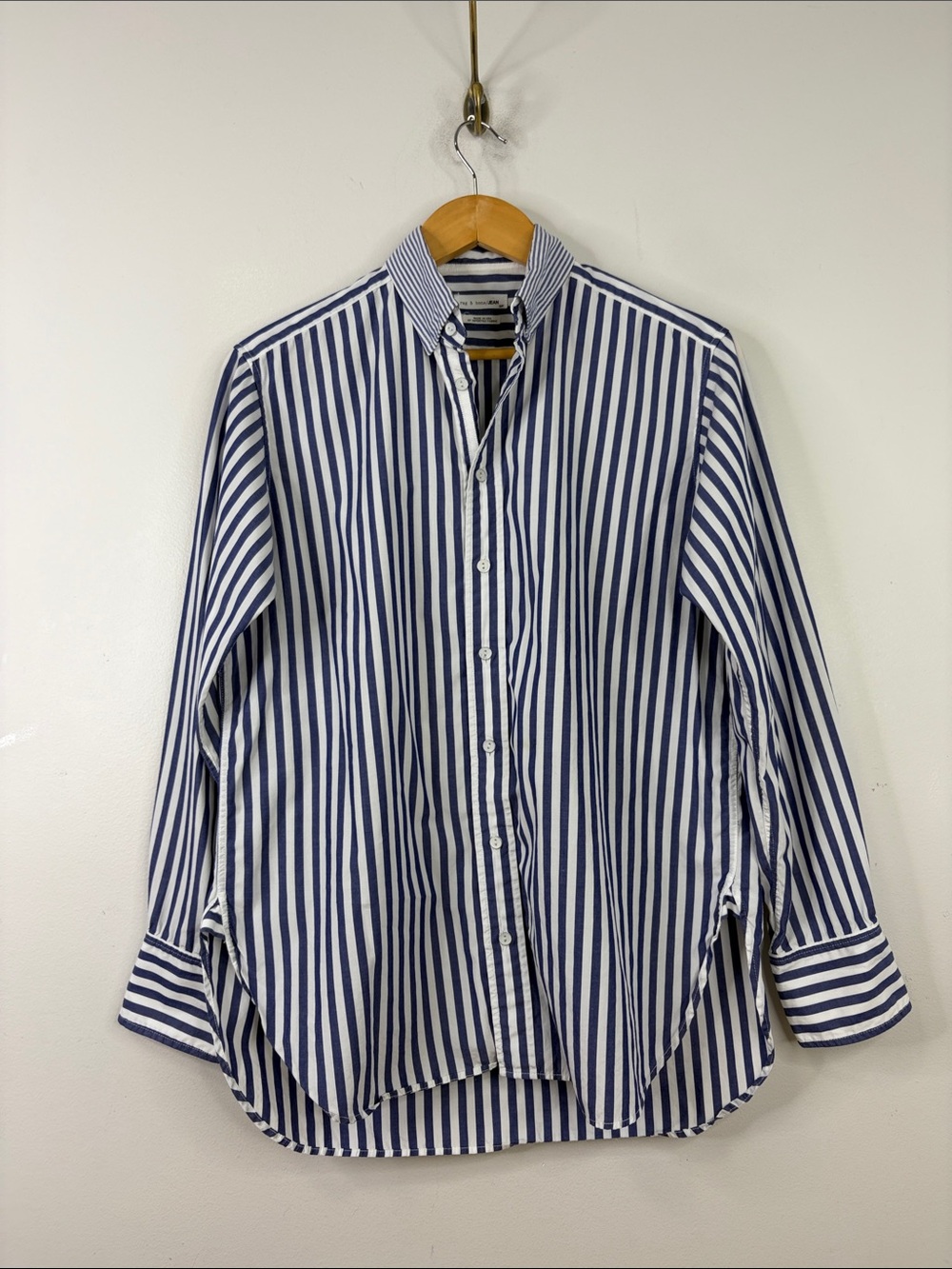 Rag & Bone Jean Shirt Women Small White Blue Stripe Cotton Long Sleeve Blouse